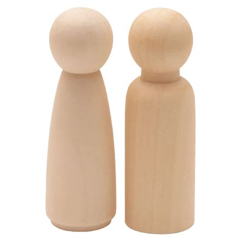 PRICES MAY VARY. High-Quality Material: Made from natural hardwood, light, durable and splinter-free. Each wooden peg doll comes with unpainted body and finely sanded smooth, which is easy to make DIY painting on it. Total 20 Pieces in 2 Shapes: 10 Man and 10 Woman. Approximate Size: 4-3/4" High x 1-9/16" Wide (120*40mm). Super Large blank body for DIY. It can be used to paint, make color staining, decorate your home and private car or even just left naturally in any space you prefer. DIY on unf Wooden Peg People, Wooden Crafts Diy, Wooden People, Wood Doll, Wood Peg Dolls, Peg People, Peg Doll, Wooden Pegs, Nesting Dolls