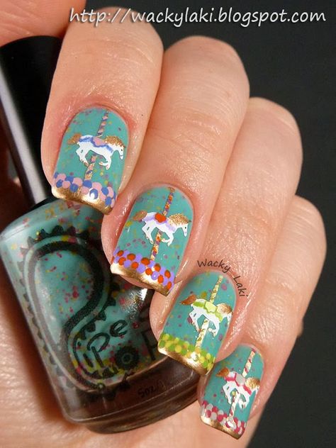 #31DC2013 Day 22 - Inspired by a Song (Kacey Musgraves Merry Go 'Round) Circus Nails, Nail Challenge, Animal Nail Art, French Acrylic Nails, Simple Nail Art Designs, Round Nails, Merry Go Round, Manicure At Home, Hot Nails