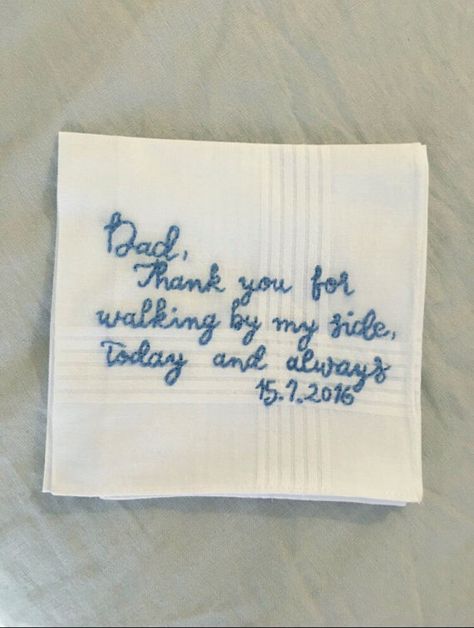 Father Of Bride Handkerchief, Day Of Groom Gift From Bride, Father Of The Bride Wedding Aesthetic, Gifts For Future Husband, Gift For Husband On Wedding Day, Deaf Wedding, Day Of Wedding Gifts, Sentimental Wedding Ideas, Hand Embroidered Handkerchief