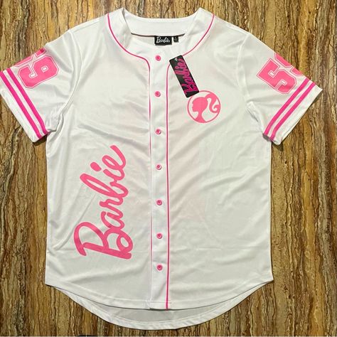 Brand: Barbie Color: White | Pink Size: Large Condition: Brand New With Original Tags Same Day Shipping Via Usps Barbie Jersey Barbie Top Barbie California Button Down Jersey Barbiecore Barbie Jersey, Barbie Merchandise, Barbie Merch, Barbie Bedroom, 21st Bday Ideas, Barbie Gifts, Fav Products, Barbie Top, Barbie Stuff