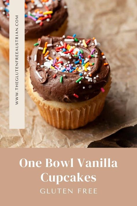 These quick and easy gluten free one bowl vanilla cupcakes are fluffy, tender, and delicious. Perfect for the next birthday party, family get-together, or just because. Gluten Free Vanilla Cupcakes, Egg Free Cupcakes, Frosting For Chocolate Cupcakes, Gluten Free Cupcake Recipe, Dairy Free Cupcakes, Vegan Vanilla Cupcakes, Gluten Free Cupcakes Vanilla, Gluten Free Party Food, Butternut Bakery