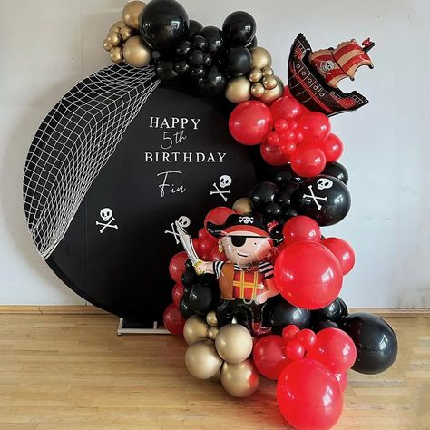 Pirates Balloon Decoration, Pirate Birthday Balloons, Pirate Party Balloon Arch, Pirate Balloon Decorations, Pirate 5th Birthday Party, Pirate Balloon Garland, Pirate Balloon Arch, Pirate Balloons, Pirate Themed Birthday Party