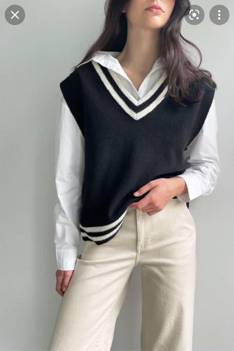 Half Sweater Outfits, How To Style A Sweater Vest, Sweater Vest Outfit Women, Cable Knit Sweater Pattern, Half Sweater, Vest Pattern Free, Sweater Vest Outfit, Fancy Fits, Casual Outfit Inspiration