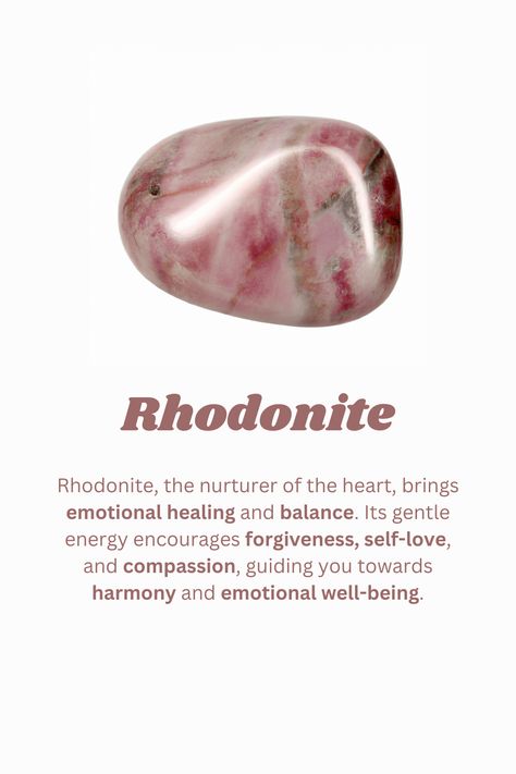 polished rhodonite with a list of benefits Rhodonite Crystal Meaning, Wallpaper Crystal, Crystal Grimoire, Crystal Benefits, Meaningful Things, Witch Things, Rhodonite Crystal, Crystal Aesthetic, Witchy Stuff