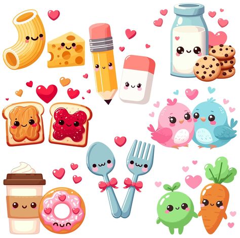 Discover The Best Professional Services in Graphic Design, Digital Marketing, Animation, Writing, and More Cute Illustration Food, Kawaii Sticker Sheet Printable, Valentines Day Illustration Design, Cute Printable Sticker Sheets, Cute Stickers Ideas, Kawaii Notes, Kawaii Garden, Valentines Day Drawing, Cricut Print And Cut