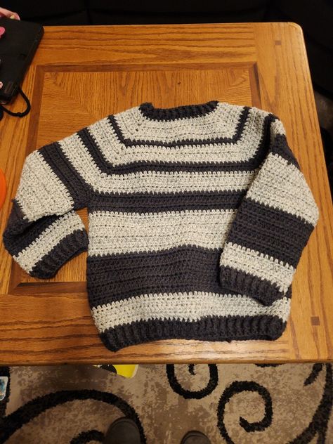 Crochet Sweater For Boyfriend, Crochet Sweater Ideas For Men, Crochet Sweater Mens, Guy Crochet Clothes, Male Crochet Sweater, Crochet Striped Sweater Pattern, Stripe Sweater Crochet Pattern, Crochet Sweater Guys, Male Crochet Gifts