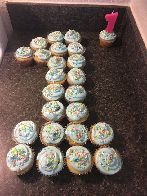 1st birthday cupcake. Super happy with the way this turned out for my daughters 1st birthday! 1st Birthday Cupcake Ideas, Simple First Birthday, Birthday Cupcakes Boy, Cupcake 1, 1st Birthday Cupcakes, First Birthday Cupcakes, Park Party, Cupcakes For Boys, Birthday Baking