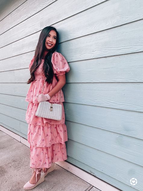 Feminine Pink Puff Sleeve Dress With Ruffle Hem, Feminine Pink Ruffle Dress With Floral Print, Pink Feminine Ruffle Dress With Floral Print, Pink Floral Print Puff Sleeve Dress, Playful Pink Floral Dress With Ruffles, Puff Sleeve Maxi Dress, Love Shack Fancy, Design Journal, Tiered Ruffle Dress