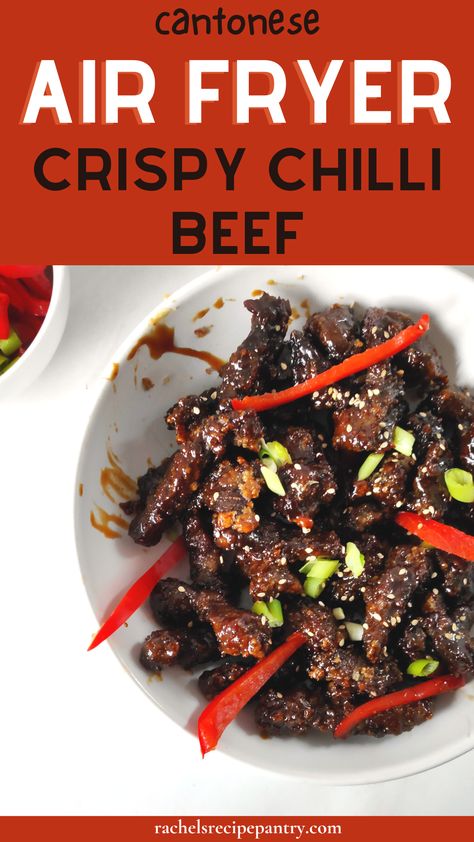 Air Fryer Ginger Beef Recipe, Air Fried Crispy Chili Beef, Crispy Beef Chinese Air Fryer, Air Fryer Crispy Chilli Beef, Air Fryer Ginger Beef, Air Fryer Crispy Beef, Air Fryer Chinese Recipes, Air Fryer Beef Recipes, Crispy Chili Beef