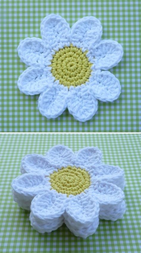 Free Crochet Coasters Patterns for Beginners- Pattern Center Free Crochet Coasters, Crochet Coasters Free Pattern, Crochet Coaster Pattern, Crochet Daisy, Granny Squares Pattern, Pattern Ideas, Crochet Flower Patterns, Crochet Applique, Crochet Coasters