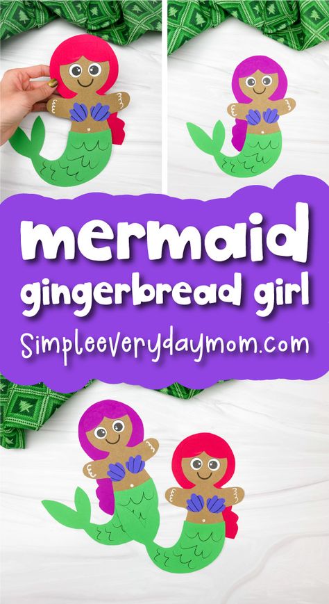 Kids will love getting creative with this fun mermaid gingerbread man craft! Download the free template and make it with preschool, kindergarten, and elementary children. It's a cute disguise a gingerbread man project that children can make at home or in the classroom or daycare! Gingerbread Man Kindergarten, Disguise A Gingerbread Man, Gingerbread Kindergarten, Gingerbread Man Craft, Gingerbread Man Crafts, Girl Craft, Gingerbread Man Activities, Kindergarten Projects, Gingerbread Diy