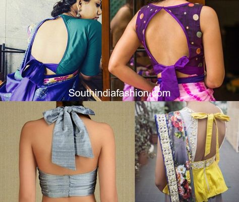 Tie-up blouse back neck designs for sarees will make a bold fashion statement effortlessly.. here are a few blouse designs to try out Bow Designs, Saree Blouse Neck Designs, Backless Blouse Designs, Blouse Back Neck Designs, Blouse Back, Neck Designs For Suits, Blouse Designs Indian, Back Neck Designs, Saree Blouse Patterns