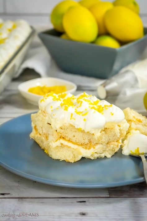 This Limoncello Tiramisù is a twist on the classic tiramisù Italian dessert, which is traditionally made with coffee and cocoa. The flavors of this lemon Tiramisù are bright and refreshing, making it a perfect dessert for spring or summer. Limoncello Tiramisu, Lemon Tiramisu, Italian Dessert, Food Baking, Tiramisu Recipe, Italian Desserts, Perfect Desserts, Dessert Recipes Easy, Easy Desserts