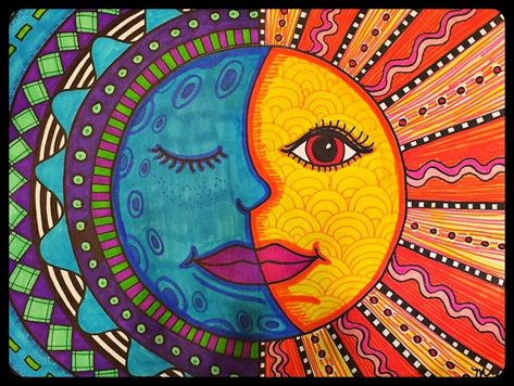 Art Soleil, Classe D'art, Warm And Cool Colors, Sun Art, Mexican Art, Mexican Folk Art, Elements Of Art, Moon Art, Art Classroom