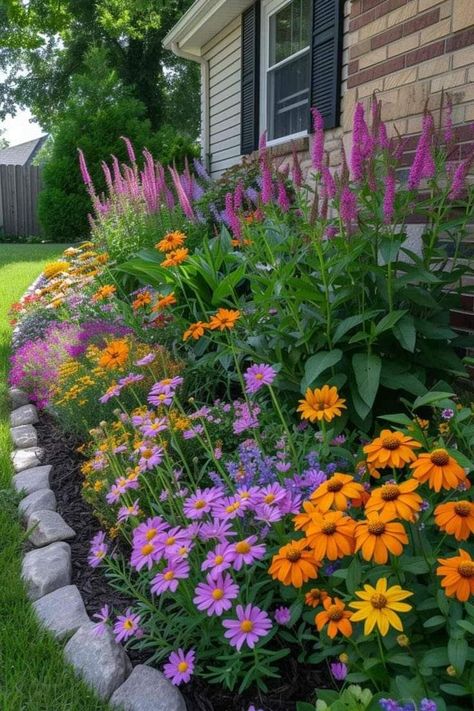 Aesthetic Lawn Ideas, Creek Garden, Front Yard Flowers, Lawn Ideas, Aesthetic Gardening, Lovely Landscapes, Yard Inspiration, Lake Garden, Garden Inspo