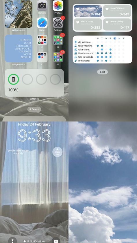 Iphone Homepage Aesthetic, Ipad Home Screen Layout Aesthetic Blue, Blue Iphone Home Screen, Home Screen Blue Aesthetic, Blue Aesthetic Homescreen Layout, Aesthetic Iphone Home Screen Layout Blue, Iphone Blue, People Come And Go, Ios Layout