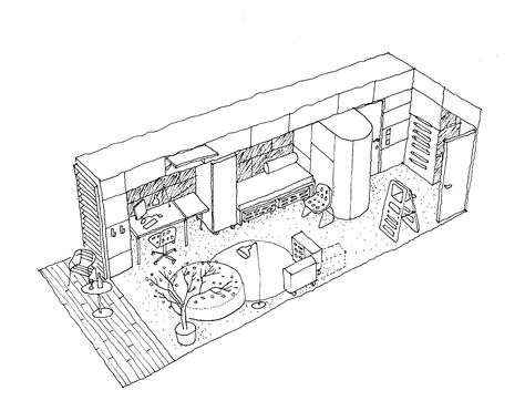 Image 19 of 19 from gallery of Tietgen Dormitory / Lundgaard & Tranberg Architects. Sketch Dormitory Room, Isometric Drawing, Student House, Best Architects, Interior Sketch, Architectural Sketch, Objet Design, Ground Floor Plan, Room Planning