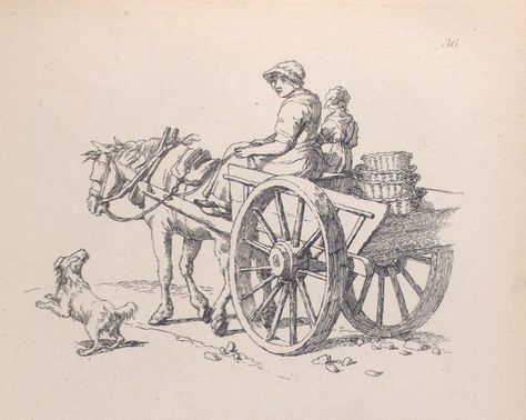 Horse Drawn Wagon Drawing, Horse Drawn Cart, Farm Cart, Dutch Mill, Crane Dance, Historical Drawings, Pocket Chart Activities, Horse Cart, Drawing Scenery