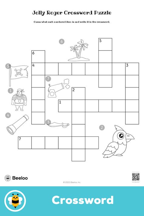 Medium pirate-themed crossword puzzle for kids ages 6 and up Pirate Games For Kids, Pirate Activities, Pirate Crafts, Crafts And Activities For Kids, Pirate Games, Puzzle For Kids, Pirate Day, Jolly Roger, Pirate Theme