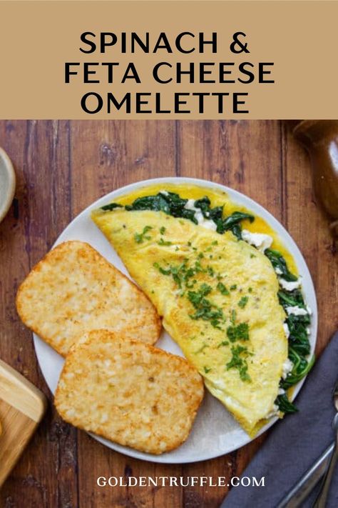 This Spinach & Feta Cheese Omelette is so easy omelette recipe to make as a healthy breakfast or brunch! Whether you're looking for a quick and healthy breakfast, or a satisfying brunch, this spinach and feta cheese omelette is easy to prepare and will keep you feeling full for hours. The tender spinach and creamy feta make for a wonderful combination of flavors and textures. Pair this omelette with hashbrowns if you have a hefty appetite!  #Omelette #EggsRecipes #HealthyBreakfast Easy Omelette Recipe, Greek Omelette, Easy Omelette, Omelette Recipes, Omelette Recipe Easy, Quick And Healthy Breakfast, Easy Breakfast Brunch, Cheese Omelette, Creamy Feta