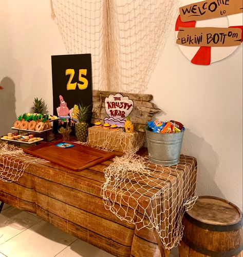 Modern Spongebob Party, 25th Bday Decoration Ideas For Him, Krusty Krab Decorations, 25 Year Old Spongebob Birthday, Spongebob Party Ideas 25, Spongebob Squarepants Birthday Party Ideas, Krusty Krab Birthday Party, Spongebob Party Ideas For Adults, Spongebob Birthday Party 25 Diy