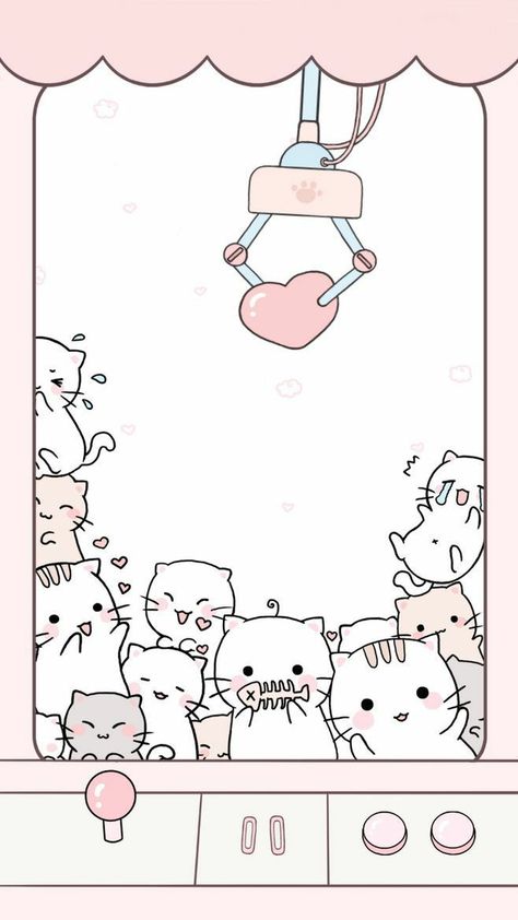 Kawaii Cute Cats Kittens Heart Claw Machine Fish Phone Wallpaper Claw Machine Wallpaper, Fish Phone Wallpaper, Machine Wallpaper, Kawaii Party, Pastel Kawaii, Iphone Wallpaper Kawaii, Claw Machine, Fish Wallpaper, Cute Fish