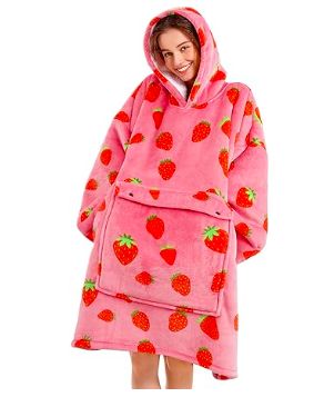 Giant warm and fun cozy, great for anyone in your life! Giant Hoodie, Oversized Blanket, Hoodie Cozy, Kawaii Stuff, Pink Strawberry, Blanket Hoodie, Hoodie Blanket, Wearable Blanket