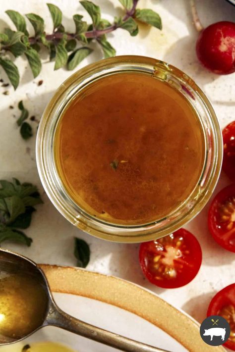 A simple, delicious and well-balanced recipe for Red Wine Vinaigrette! Our vinaigrette is so versatile; it's not only great on a variety of salads, but also makes a nice marinade for a number of proteins simple by scaling back the amount of oil. We promise you'll always want to have a bottle of this in your fridge at all times! #salad #easy #recipe #dressing #yummy #delicious Sandwich Oil Recipe, Refrigerator Staples, Salad Easy Recipe, Red Wine Vinaigrette, Salad Easy, Vinaigrette Recipes, Minced Onion, Food Help, Red Wine Vinegar