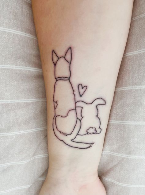 Tribute to my beautiful blue healer and bunny Bunny And Dog Tattoo, Blue Healer Tattoo, Healer Tattoo, Blue Healer, Simple Line Tattoo, Pet Memorial Tattoo, Puppy Tattoo, Bunny Tattoos, Rabbit Tattoos