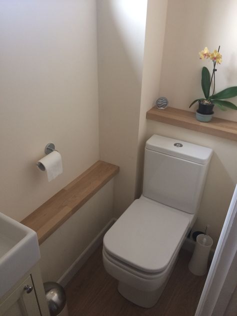 Tiny Toilet Ideas Space Saving, Pastel Downstairs Toilet, Narrow Cloakroom Ideas, Downstairs Toilet Ideas No Window, Very Small Downstairs Toilet Ideas, Downstairs Toilet Decor Ideas, Narrow Downstairs Toilet Ideas, Toilet Boxing In Ideas, Bathroom Boxing In Ideas