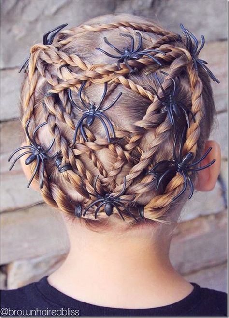 Spider Hairstyle, Girl Hairstyle, Halloween Hair, Crazy Hair Days, Halloween Stuff, Kids Braided Hairstyles, Hair Design, Hair Trimmer, Crazy Hair