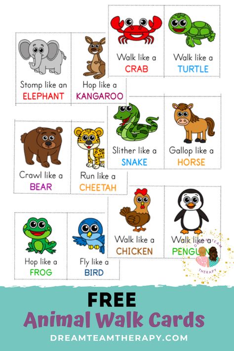 Zoo Activities, Animal Activities For Kids, Animal Movement, Physical Activities For Kids, Gross Motor Activities, Movement Activities, Cards For Kids, Animal Activities, Toddler Learning Activities