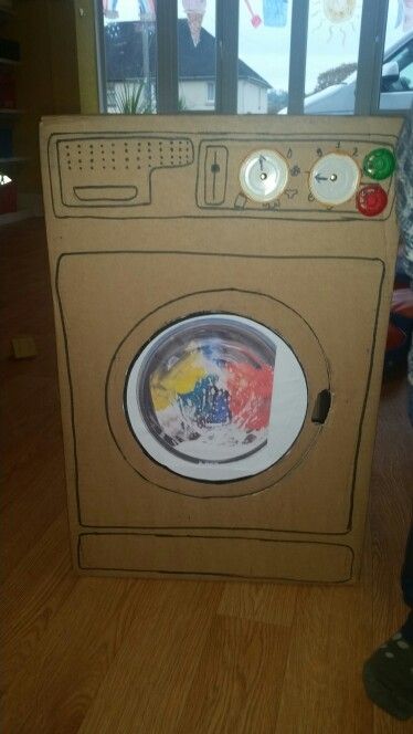 Cardboard box washing machine Cardboard Props, Machining Projects, Washer Machine, Nursery Ideas, Cardboard Box, Washer, Washing Machine, Home Appliances, Nursery