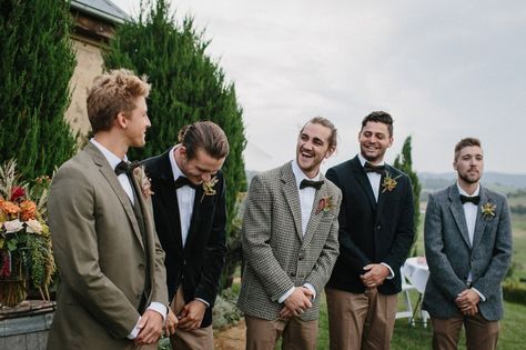 Mismatched Suits Wedding, Non Matching Groomsmen, Mismatch Groomsmen Suits, Olive Green Bridal Party Groomsmen, Mismatched Bridal Party Groomsmen, Mismatched Groomsmen Suits, Groomsmen Mismatched Suits, Autumn Groomsmen, Mismatch Groomsmen