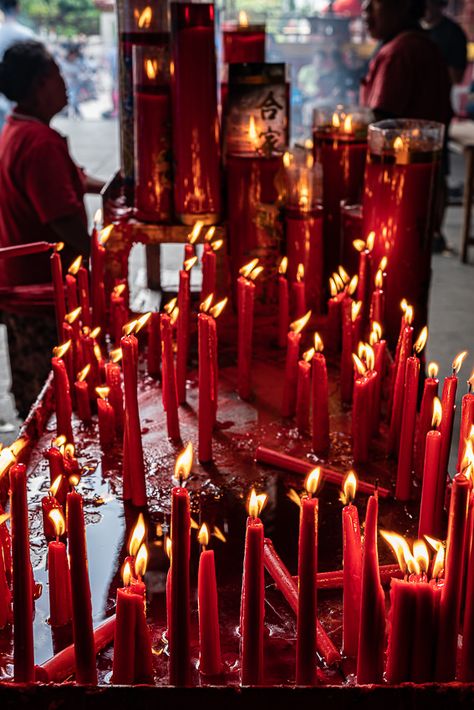 Many Lit Candles On The Table In Jin De Yuan (Indonesia) Street Photography Camera, Chinese Temple, Red One Piece, Red Candles, Photography Camera, To Heaven, End Of The Year, Incense Sticks, Bw Photo