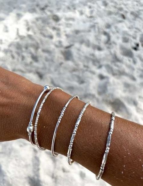 🌊🧘🏽💍 Boho Silver Bracelets, Silver Boho Bracelets, Classy Silver Bracelets, Beautiful Silver Jewelry, Silver Jewellery Bracelet, Silver Jewelry Combo, Silver Stacked Bracelets, Bracelet Stacks Silver, Sterling Silver Bracelets Women