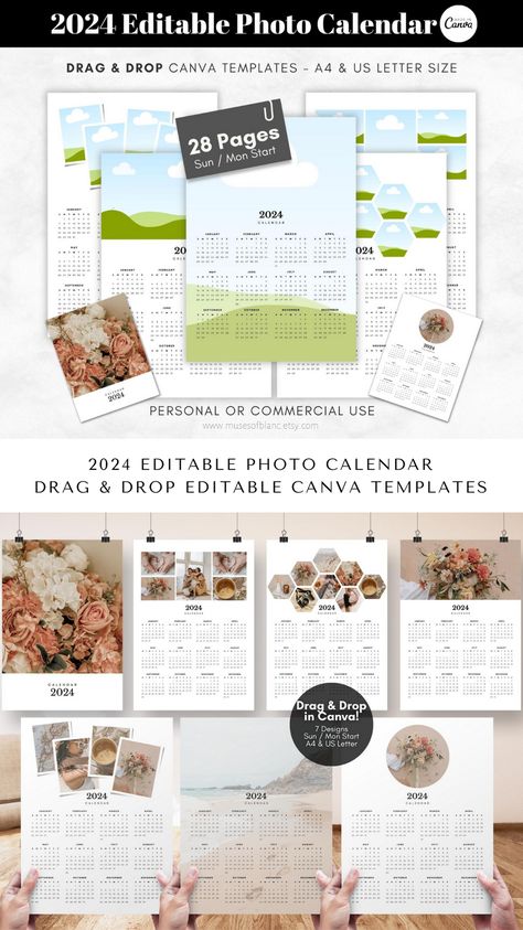 Editable Calendar Template, Digital Planner Calendar, Calendar Design Layout, Yearly Calendar Template, Wall Calendar Design, Editable Calendar, Unique Calendar, Family Calendar, Custom Calendar