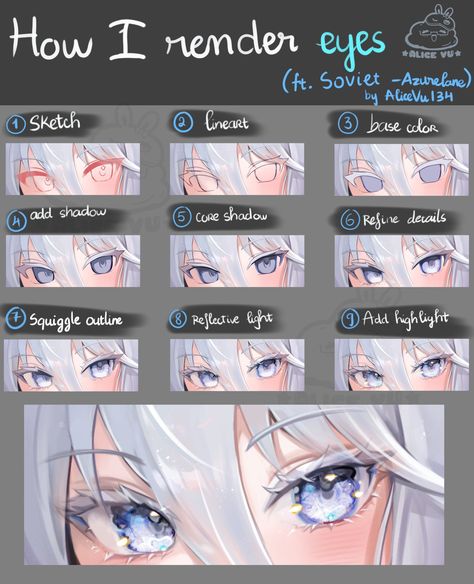 Alicevu134 Tutorial, How To Render Eyes Digital Art, Anime Eye Coloring Tutorial, Vtuber Eyes, Digital Art Tutorial Beginner, Cute Eyes Drawing, Manga Tutorial, Eye Drawing Tutorials, Concept Art Tutorial