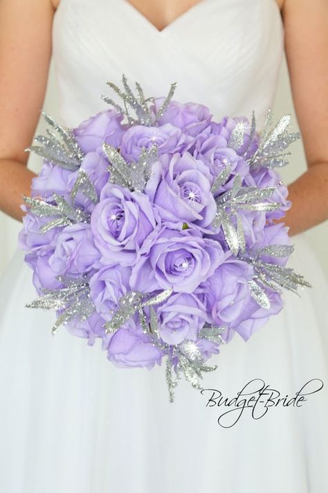 Click to open gallery Colored Wedding Flowers, Tractor Bar, Purple Decorations, Lavender Theme, Lavender Wedding Theme, Purple And Silver Wedding, Round Bouquet, Purple Wedding Theme, Budget Bride