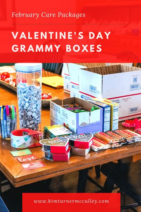 Valentine's Day Grammy Box Ideas for Care Packages for long distance kids and grandchildren. #carepackageideas #longdistancegrandparenting Remembering Mom, Coffee Gifts Card, Lara Bars, Happy V Day, Small Stuffed Animals, Package Ideas, Puppet Making, Care Packages, Cute Notebooks