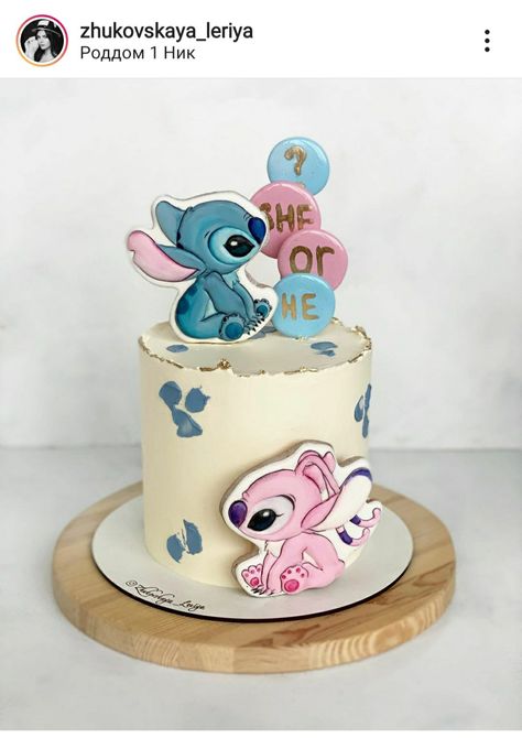 Lilo And Angel Gender Reveal Cake, Angel And Stitch Gender Reveal Cake, Lilo And Stitch Gender Reveal Cake, Stich Birthday Cake Girl, Stitch Gender Reveal Cake, Stitch Baby Shower Cake, Stitch And Angel Birthday Cake, Stitch Torte, Stitch Cake Ideas