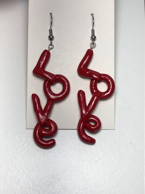 These nickel free polymer clay love earrings are the perfect Valentine's day gift for you or a special someone. Give the gift of love this Christmas, Birthday, Mother's day or Valentine's day. Whatever the occasion they are sure to love them. These earrings are made out of polymer clay and nickel free materials. Polymer Clay Love, Presents Birthday, Precious Metal Clay Jewelry, Valentine Earrings, Polymer Art, Balloons Decoration, Clay Inspo, Dragon Eyes, Book Earrings