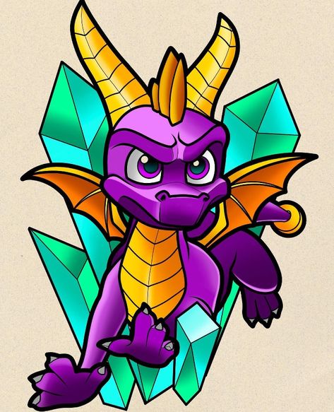 Spyro the Dragon Spyro The Dragon Drawing, Video Game Characters Drawings, Spyro The Dragon Tattoo, Spyro Drawing, Spyro Tattoo, Crash Bandicoot Tattoo, Spyro Art, Video Game Drawings, Spyro And Cynder