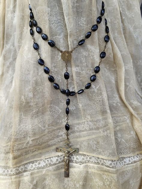 Beautiful Lilies, Black Rosary, Bead Rosary, Flat Beads, Lady Of Guadalupe, Rosary Necklace, Rosary Beads, Jesus On The Cross, Cross Jewelry