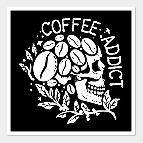 Skeleton Coffee Art, Witchy Coffee Shop, Coffee Illustration Artworks, Chalk Art Coffee, Skeleton With Coffee, Coffee Shop Wall Art, Coffee Shop Art, Coffee Organization, Skull Coffee