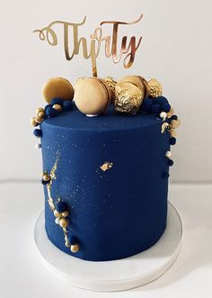 Navy Blue And Gold Birthday Cake For Men, Blue And Gold 30th Birthday Party, Navy Buttercream Cake, Navy Gold Birthday Party, Cake 35 Birthday Men, Celebration Cakes Birthday Men, Blue And Gold 60th Birthday Party, Birthday Cakes For Men 30th, Man 30th Birthday Cake