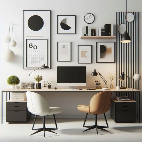 Men's Office Ideas Men's Office Ideas, Beige And Black Office, Mens Office Ideas, Male Office Ideas, Masculine Office Ideas, Large Wooden Desk, Bold Furniture, Masculine Office, Male Office