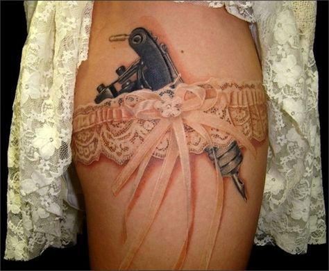 This is the most neato idea ever. Garter Belt Tattoo, Lace Garter Tattoos, Rose Tattoo Black, Ta Moko Tattoo, Garter Tattoo, Lace Tattoo Design, Tattoo Henna, Lace Tattoo, Inked Magazine