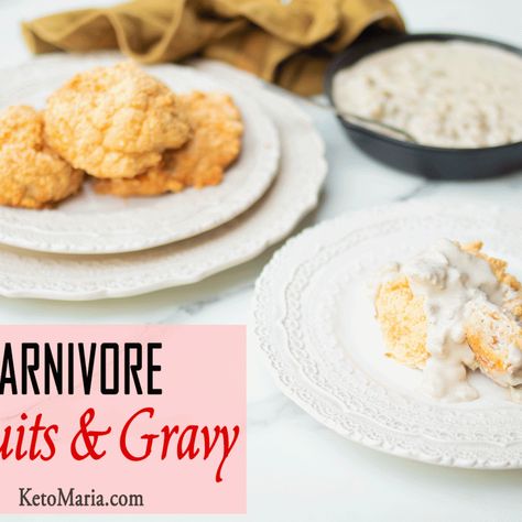 Carnivore Biscuits and Gravy - Maria Mind Body Health Carnivore Biscuits, Keto Biscuits And Gravy, Keto Maria, Biscuits And Gravy Recipe, Best Biscuits And Gravy, Maria Mind Body Health, Maria Emmerich, Carnivore Recipes, Keto Biscuits