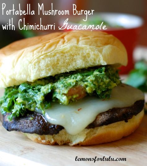 Portabella mushroom burgers with chimichurri guacamole Portabella Mushroom Burgers, Portabella Burger, Portabella Mushroom Burger, Yummy Burgers, Portobello Mushroom Burger, Mushroom Burgers, Portabella Mushroom, Portabella Mushrooms, Vegetarian Mains